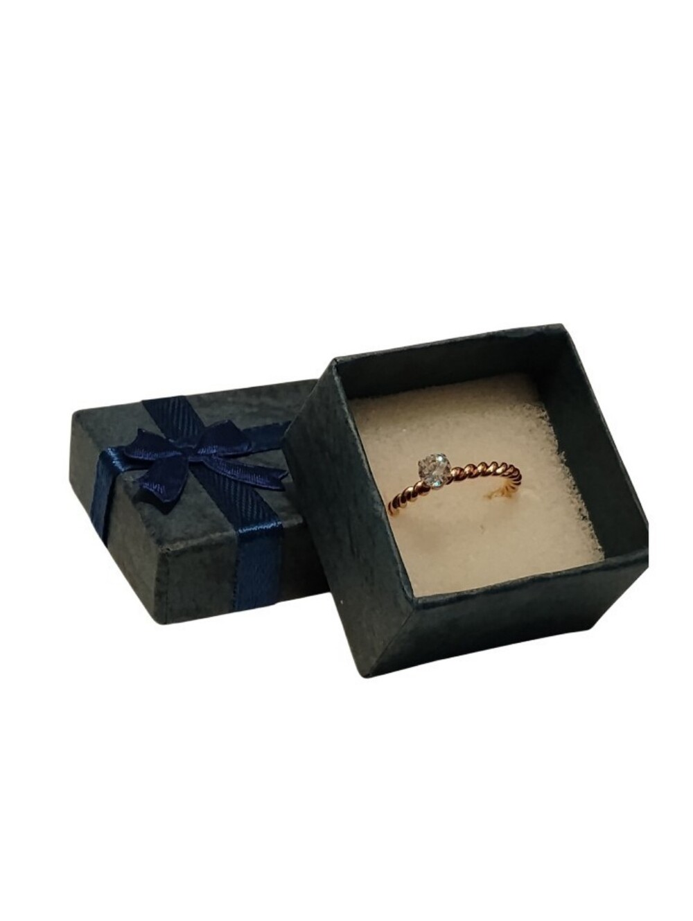 Size 6 Rose Gold Stainless Twisted Rope Solitaire Ring 0.25ct CZ Non Tarnish